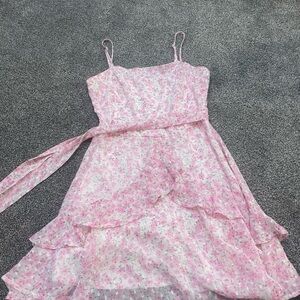 Trixxi Pink and White Tiered Tie Front Sundress